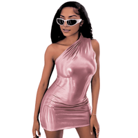 Thumbnail for Pink Glam One-Shoulder Bodycon Mini Clubbing Dress