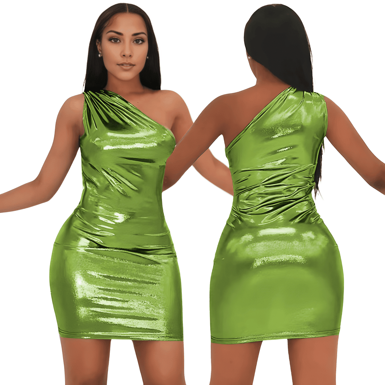 Green Glam One-Shoulder Bodycon Mini Clubbing Dress