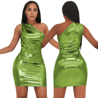 Thumbnail for Green Glam One-Shoulder Bodycon Mini Clubbing Dress