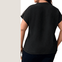 Thumbnail for Sliver Sparkling Plus Size Sequin Black Blouse with Notched Short Sleeves