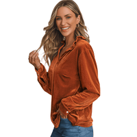 Thumbnail for Chic Velvet Blouse with Notched Frill Detail & Long Sleeves