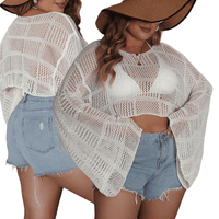 Thumbnail for White Chic Plus Size Boat Neck Top with Flare Sleeves & Openwork Detail