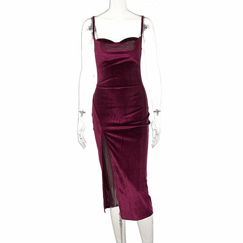 Red Luxe Velvet Midi Bodycon Club Dress