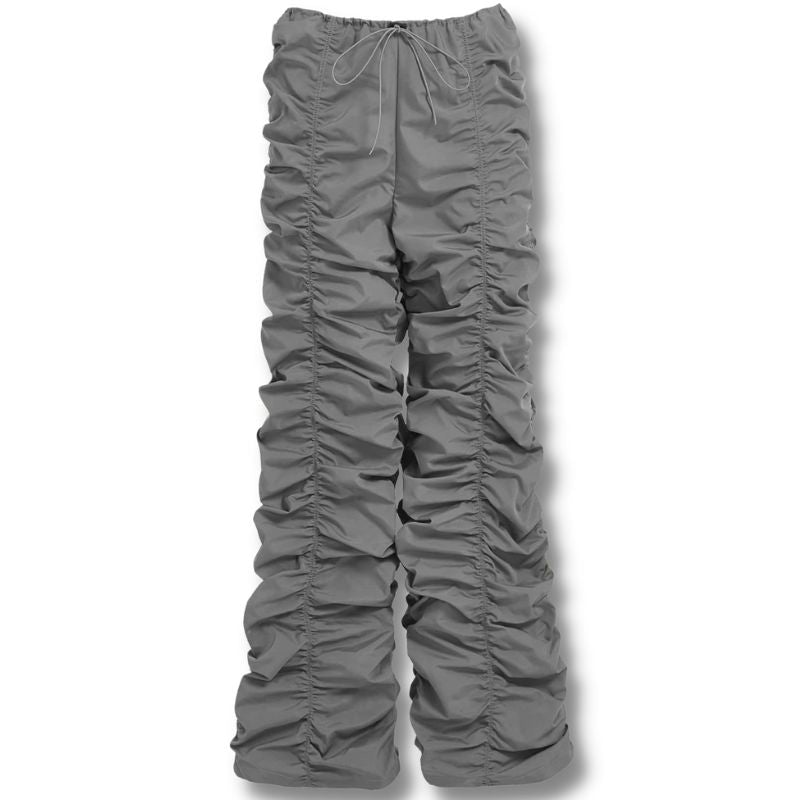 Grey Drawstring Waist Ruched Parachute Casual Pants Sensationally Fabulous