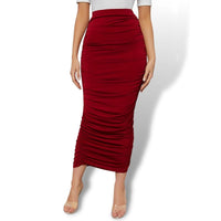 Thumbnail for Red High Waist Ruched Maxi Pencil Skirt Sensationally Fabulous