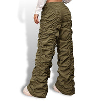 Thumbnail for Green Drawstring Waist Ruched Parachute Casual Pants Sensationally Fabulous