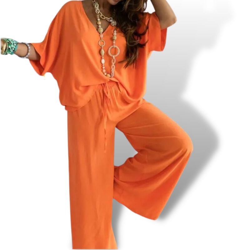 Orange Casual Loose Top + Wide Sweat Pants Sensationally Fabulous