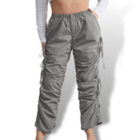 Thumbnail for Grey Curve Plus Elastic Waist Ruched Knot Pants