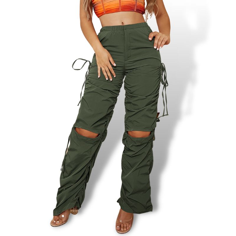 Green Ruched Knot Cut Out Pants Sensationally Fabulous