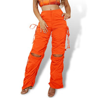 Thumbnail for Orange Ruched Knot Cut Out Pants Sensationally Fabulous