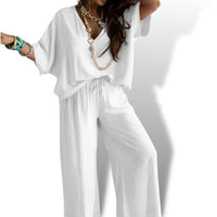 Thumbnail for White Casual Loose Top + Wide Sweat Pants Sensationally Fabulous