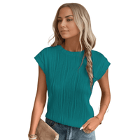 Thumbnail for Green Stylish Textured Cap Sleeve Round Neck Top
