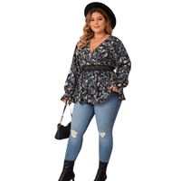 Thumbnail for Chic Plus Size V-Neck Top with Fit & Flare Flounce Sleeves Top