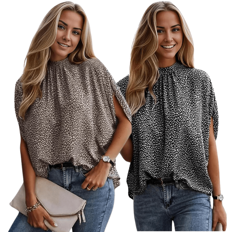 Chic Tie-Neck Blouse with Printed Design & Half Sleeves
