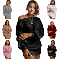 Thumbnail for Off-Shoulder Women's Knitted Sweater Dress