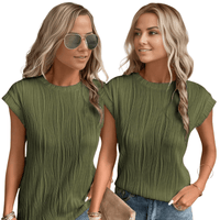 Thumbnail for green Stylish Textured Cap Sleeve Round Neck Top