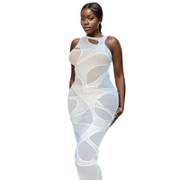 Thumbnail for Sleeveless O-Neck Mesh Maxi White Dress