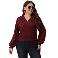 Thumbnail for Trendy Plus Size Red V-Neck Blouse with Drop Shoulder
