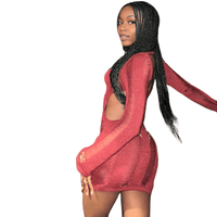 Thumbnail for See-Through O-neck Long Sleeve Knitted Pink Dress