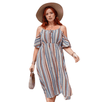 Thumbnail for Plus Size Striped Cold-Shoulder Midi Dress