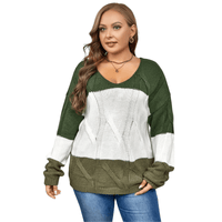 Thumbnail for Chic Plus Size Green Ribbed Knit Sweater with Long Sleeves