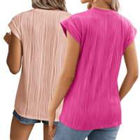 Thumbnail for Stylish Textured Cap Sleeve Round Neck Top
