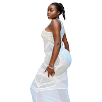 Thumbnail for Sleeveless O-Neck Mesh Maxi White Dress