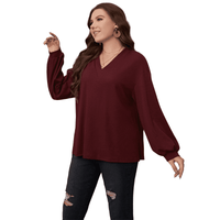 Thumbnail for Trendy Plus Size Red V-Neck Blouse with Drop Shoulder