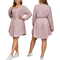 Thumbnail for Plus Size V-Neck Tie Waist Long Sleeve Pink Dress