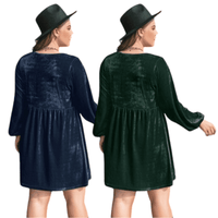 Thumbnail for Plus Size Lace Detail V-Neck Bell Sleeve Mini  blue Dress