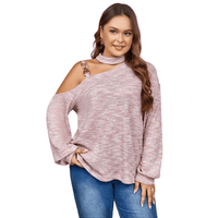 Thumbnail for Plus Size Pink Top with Trendy Cutout Shoulders & Mock Neck