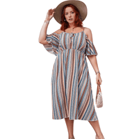 Thumbnail for Plus Size Striped Cold-Shoulder Midi Dress