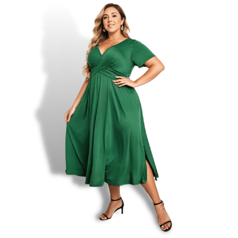 Trendy Plus Size A-Line Green Midi Dress Sensationally Fabulous