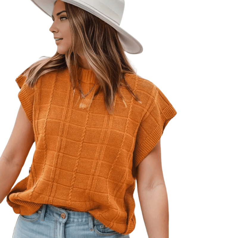 Orange Chic Round Neck Cap Sleeve Knit Top