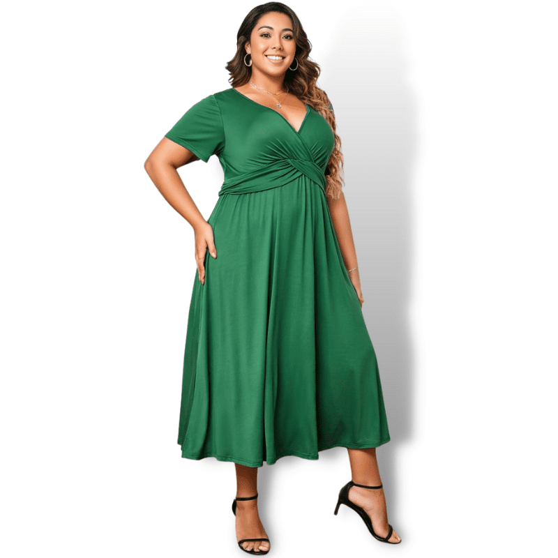 Trendy Plus Size A-Line Green Midi Dress Sensationally Fabulous