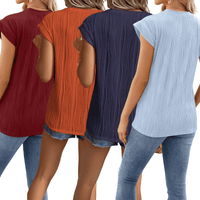 Thumbnail for Stylish Textured Cap Sleeve Round Neck Top