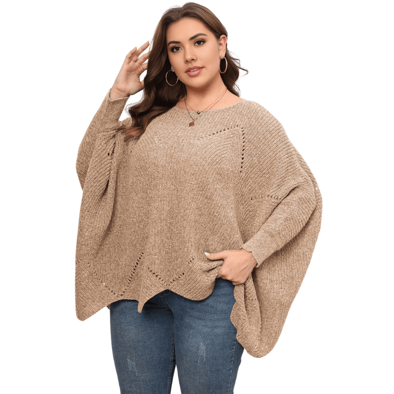 Khaki Trendy Plus Size Batwing Sleeve Sweater Top