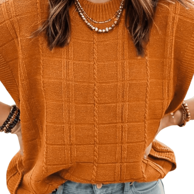 Orange Chic Round Neck Cap Sleeve Knit Top