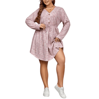 Thumbnail for Plus Size V-Neck Tie Waist Long Sleeve Pink Dress
