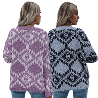 Thumbnail for Chunky Geometric Knit Sweater with Trendy Distressed Detail