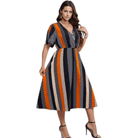 Thumbnail for Striped Fit & Flare Short Sleeve Midi Dress