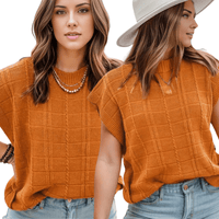 Thumbnail for Orange Chic Round Neck Cap Sleeve Knit Top