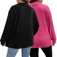 Thumbnail for Chic Plus Size Ribbed Johnny Collar Long Sleeve Top
