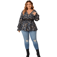 Thumbnail for Chic Plus Size V-Neck Top with Fit & Flare Flounce Sleeves Top