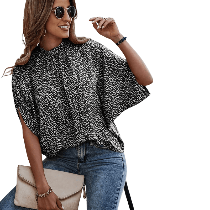 Chic Tie-Neck Blouse with Printed Design & Half Sleeves