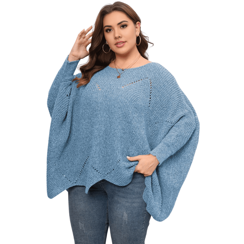 Blue Trendy Plus Size Batwing Sleeve Sweater Top
