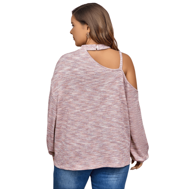 Plus Size Pink Top with Trendy Cutout Shoulders & Mock Neck