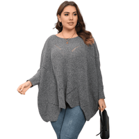 Thumbnail for Grey Trendy Plus Size Batwing Sleeve Sweater Top
