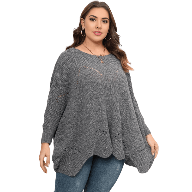 Grey Trendy Plus Size Batwing Sleeve Sweater Top