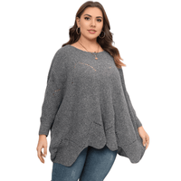 Thumbnail for Grey Trendy Plus Size Batwing Sleeve Sweater Top